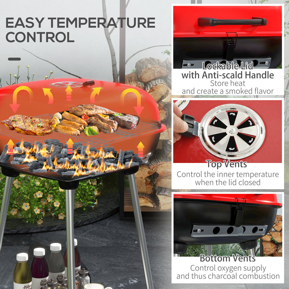 Outsunny Portable Charcoal BBQ Grill & Smoker with Wheels