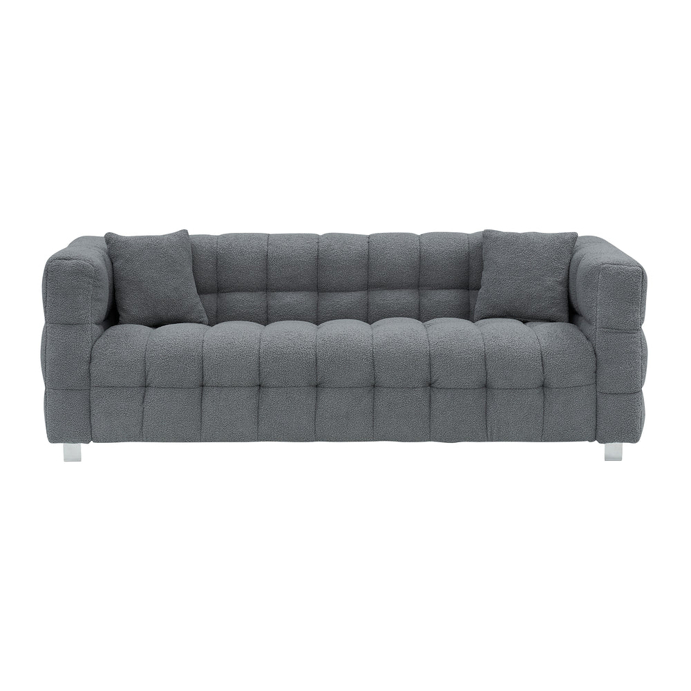 Cozy Grey Teddy Fleece Sofa with Throw Pillows