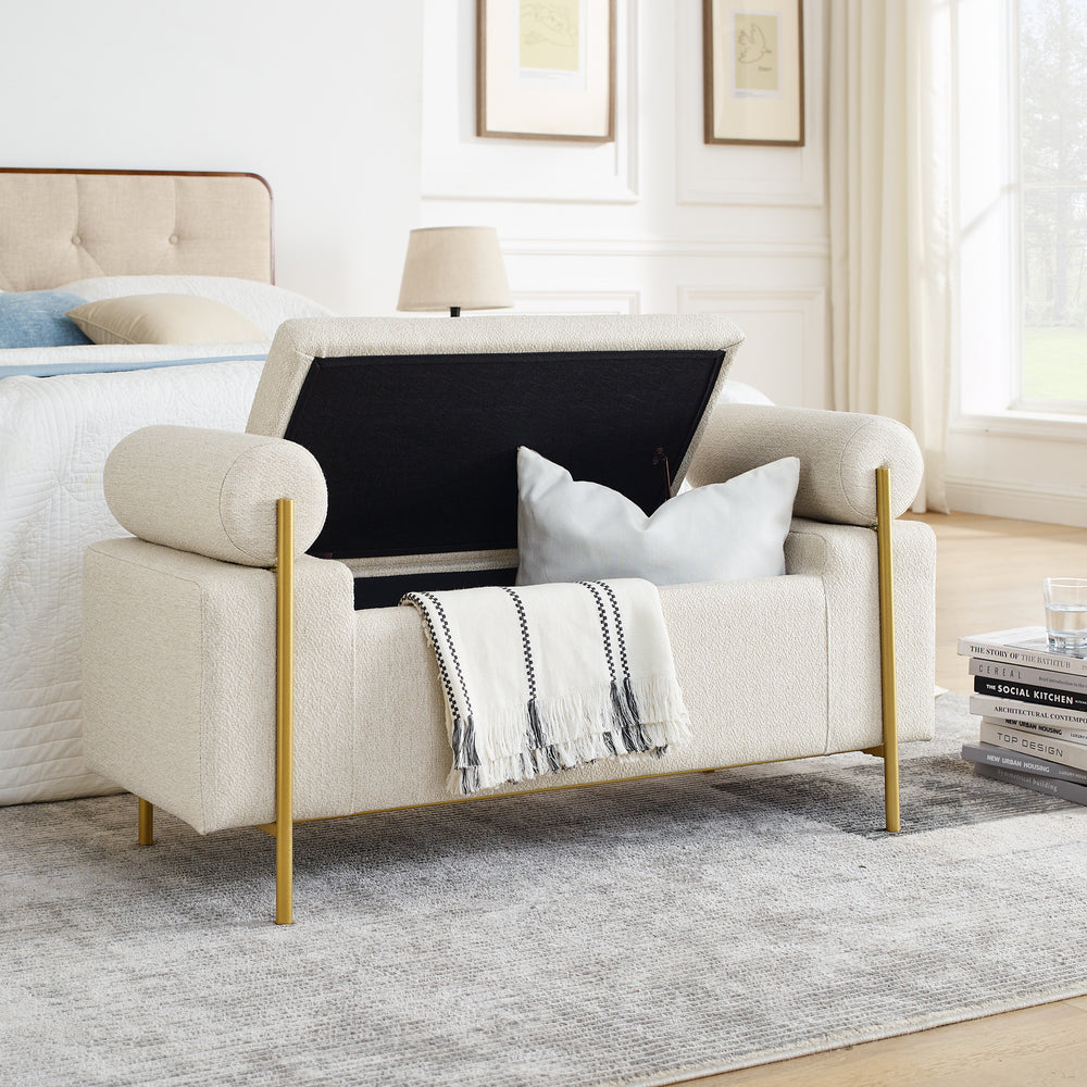 Chic Linen Storage Bench with Stylish Arms and Sturdy Legs