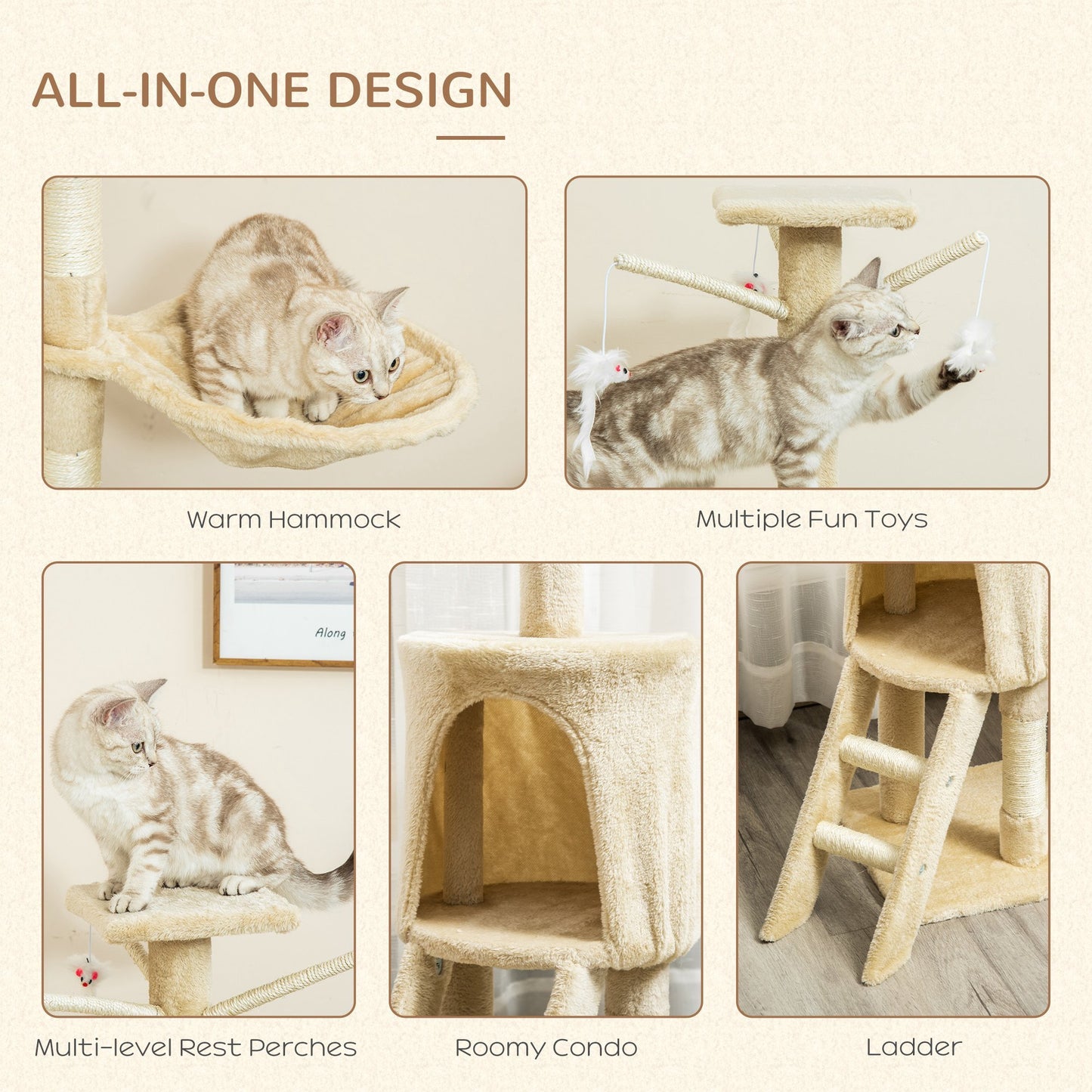 PawHut Cozy Cat Condo & Scratching Tower