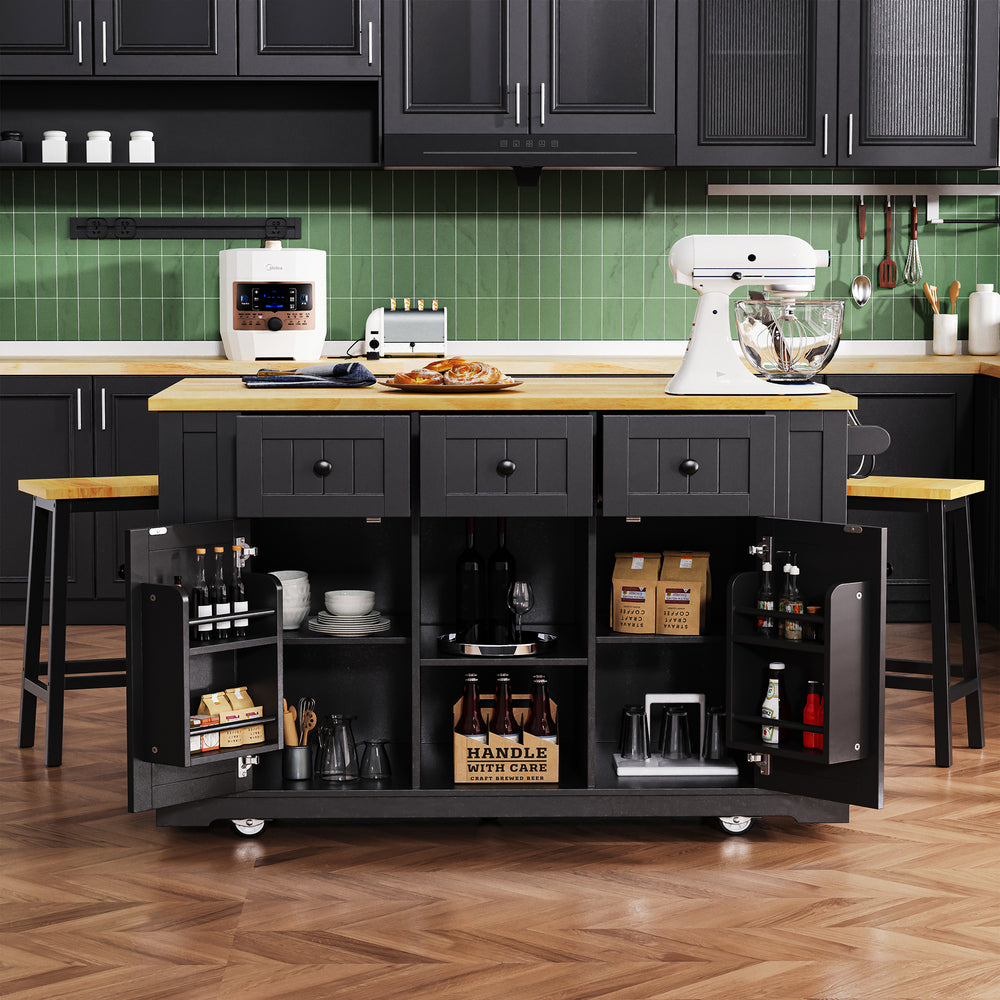 Cozy Kitchen Island with Bar Stools and Storage