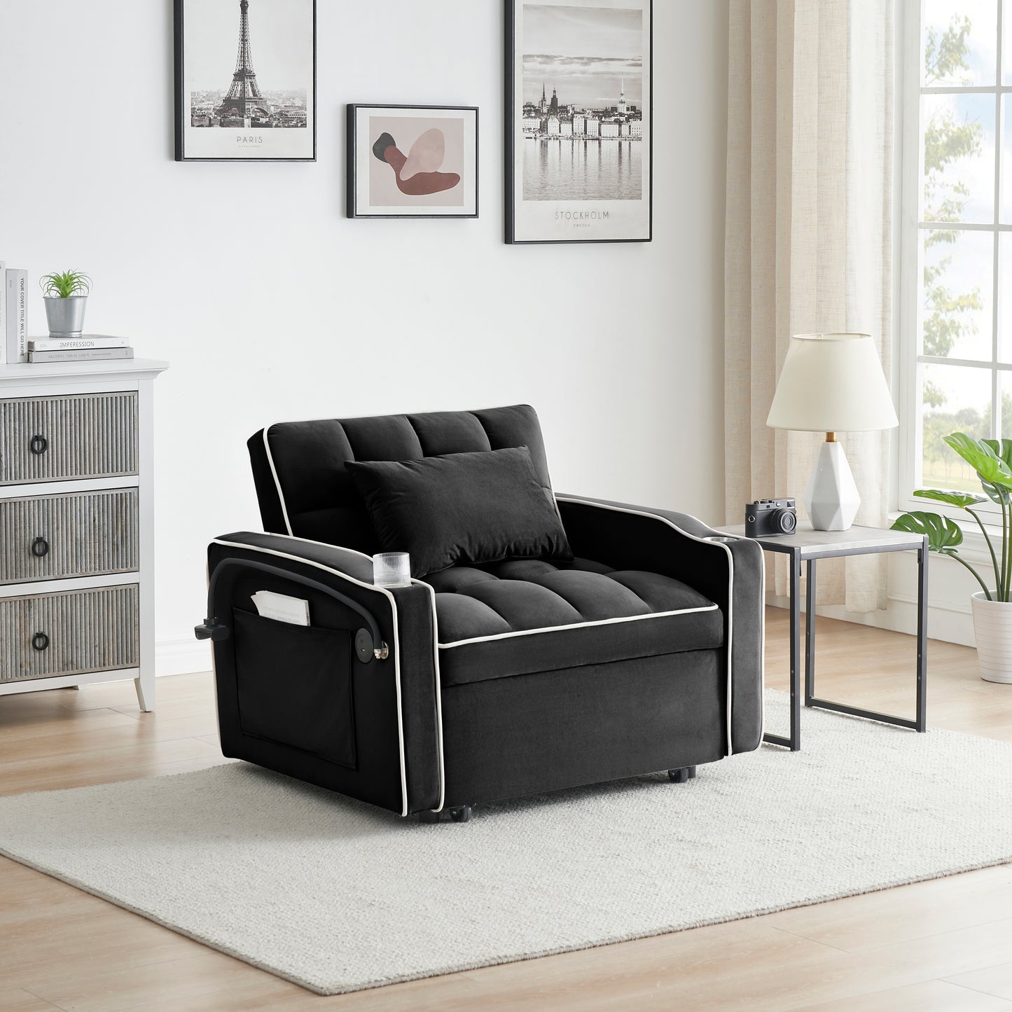 The Ultimate Velvet Sofa Bed: Stylish, Transformable Comfort with USB and Swivel Stand