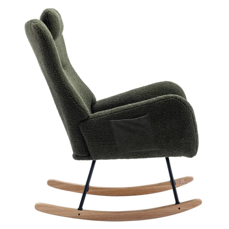 Cozy Rocking Chair with Pocket - Soft Teddy Fabric Glider in Dark Green