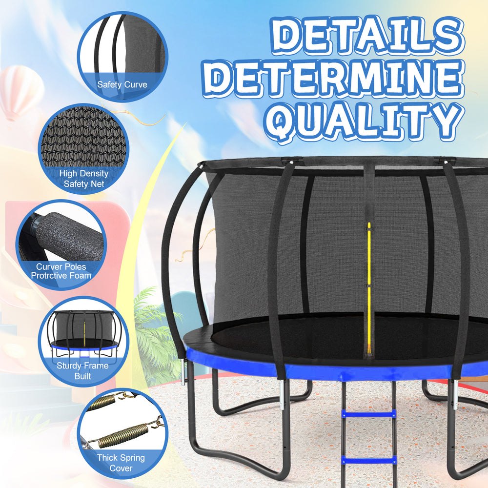 FunBounce Trampoline with Safety Net & Ladder - Black & Blue Edition