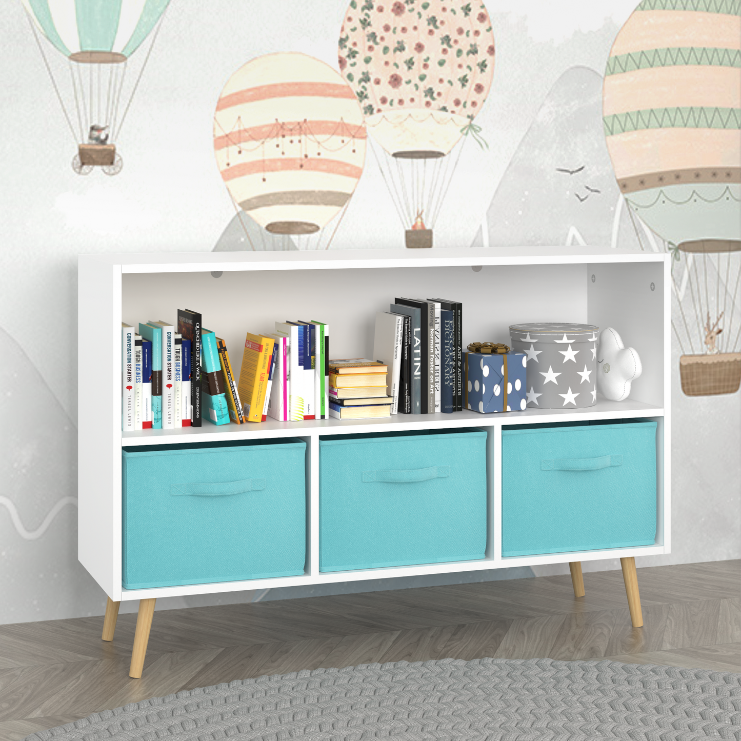 Cozy Cubby Kids Bookcase with Fun Fabric Drawers