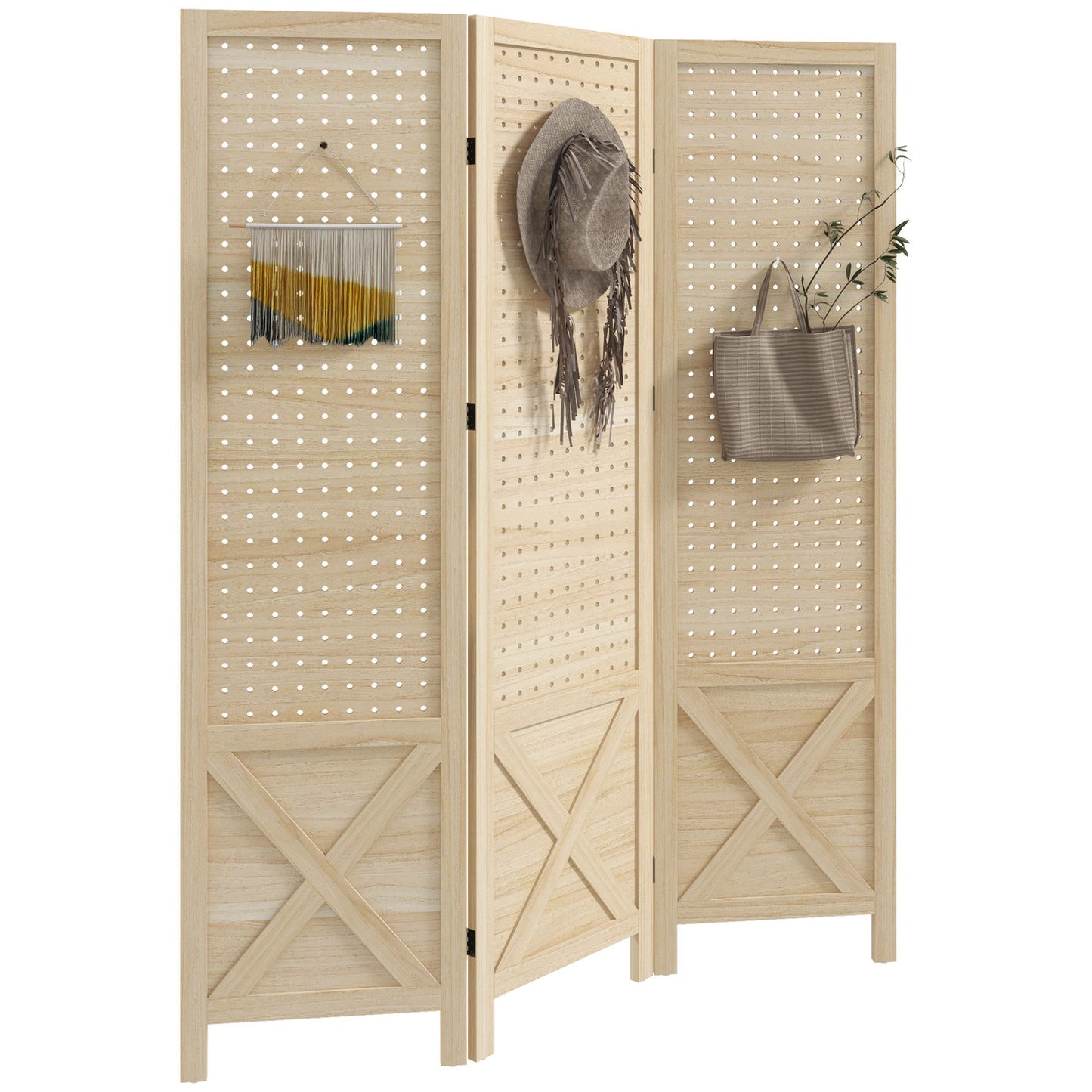 Cozy Space Divider: Stylish 3-Panel Pegboard Screen