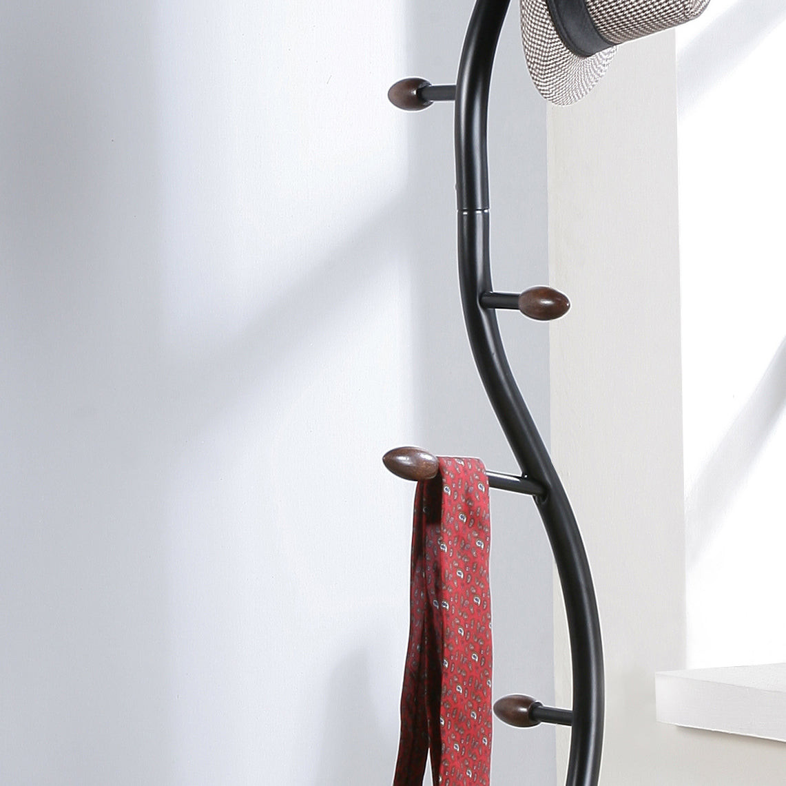 Sleek Black & Walnut Coat Stand