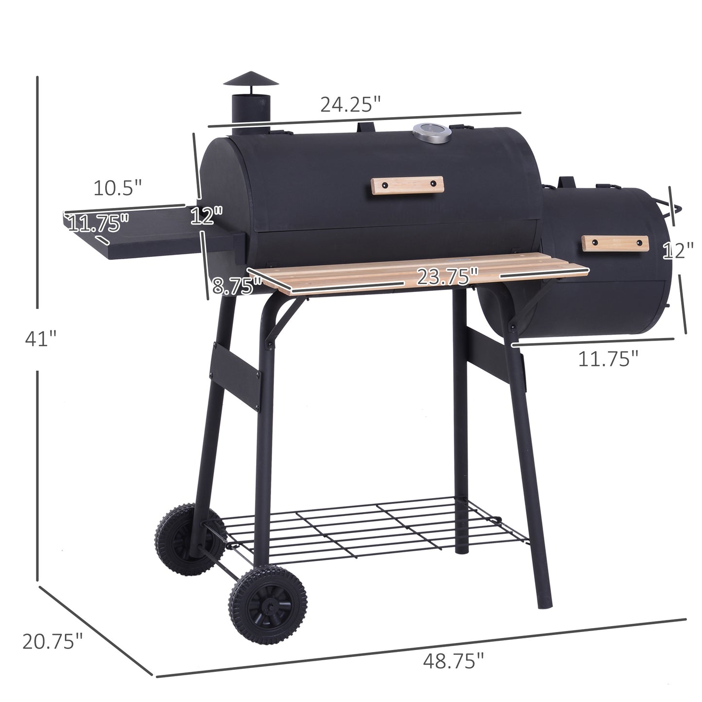 Outsunny Portable Charcoal Grill & Smoker with Wheels