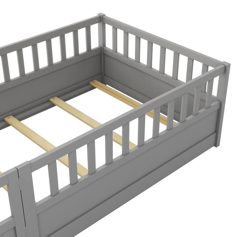 Cozy Montessori Twin Floor Bed with Safety Barrier