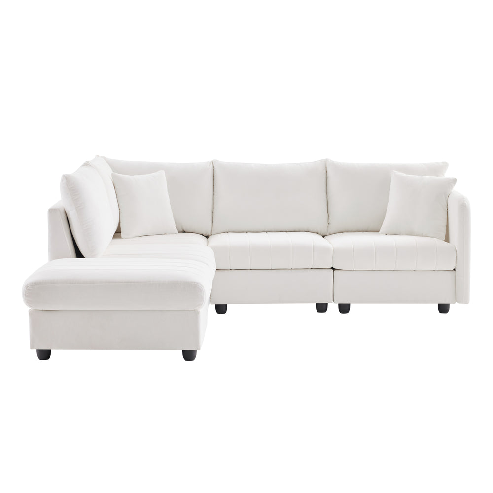 Chic Striped Sectional Sofa with Pillows and Ottoman