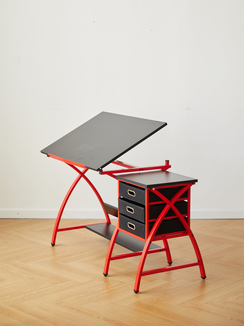 Chic Red Drafting Table Set with Stool