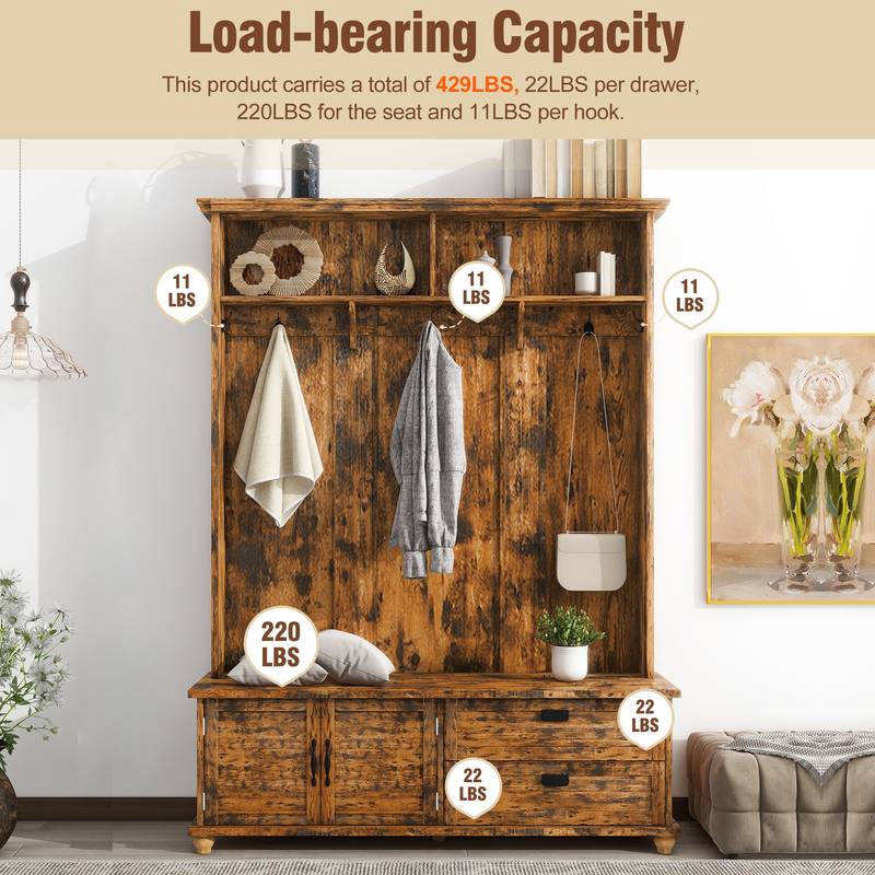 Rustic Charm Hall Tree with Storage and Hooks