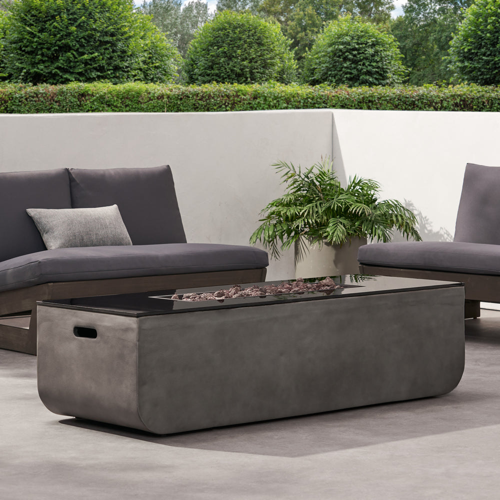 Charming Rectangle Outdoor Fire Table - Light Grey & Black