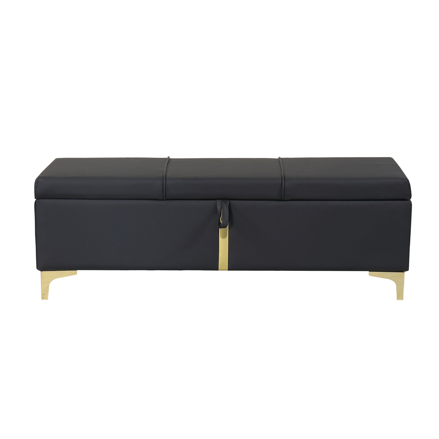 Chic Black Storage Ottoman with Metal Legs