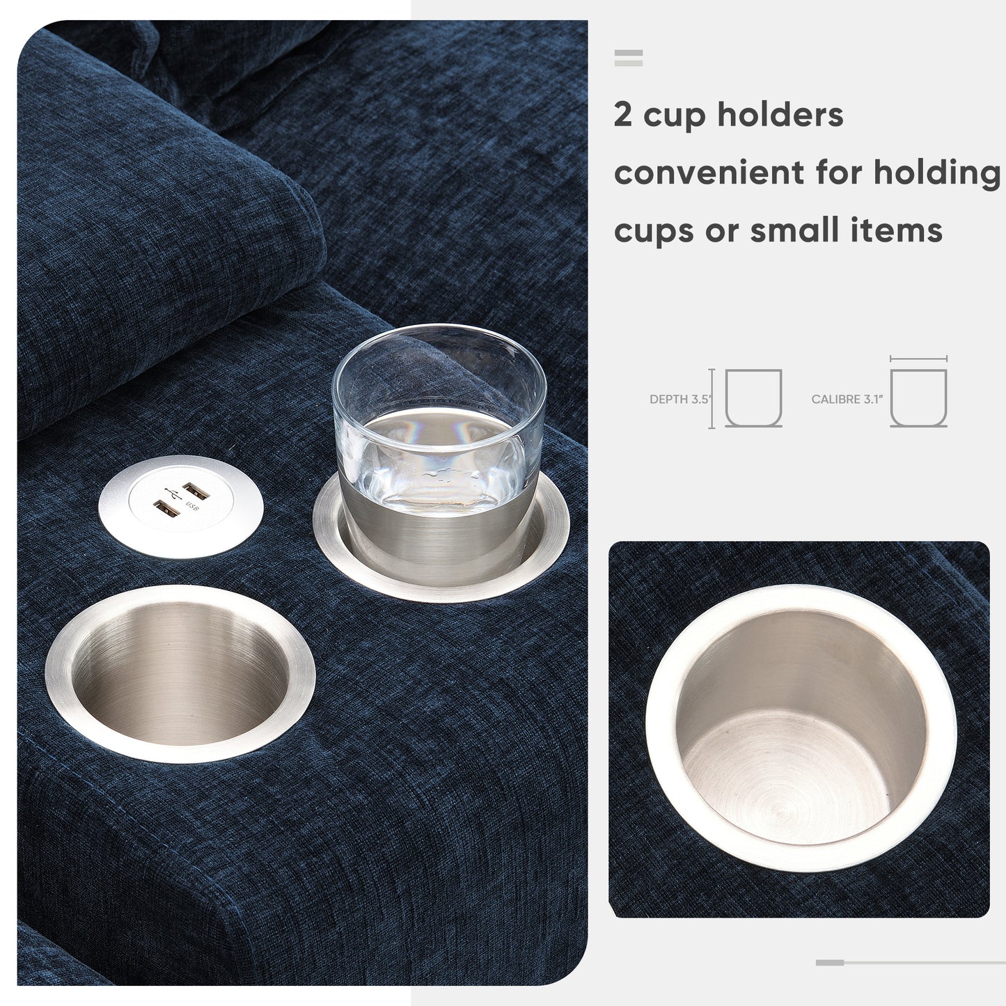 Cozy U-Shaped Sofa with USB and Cupholders