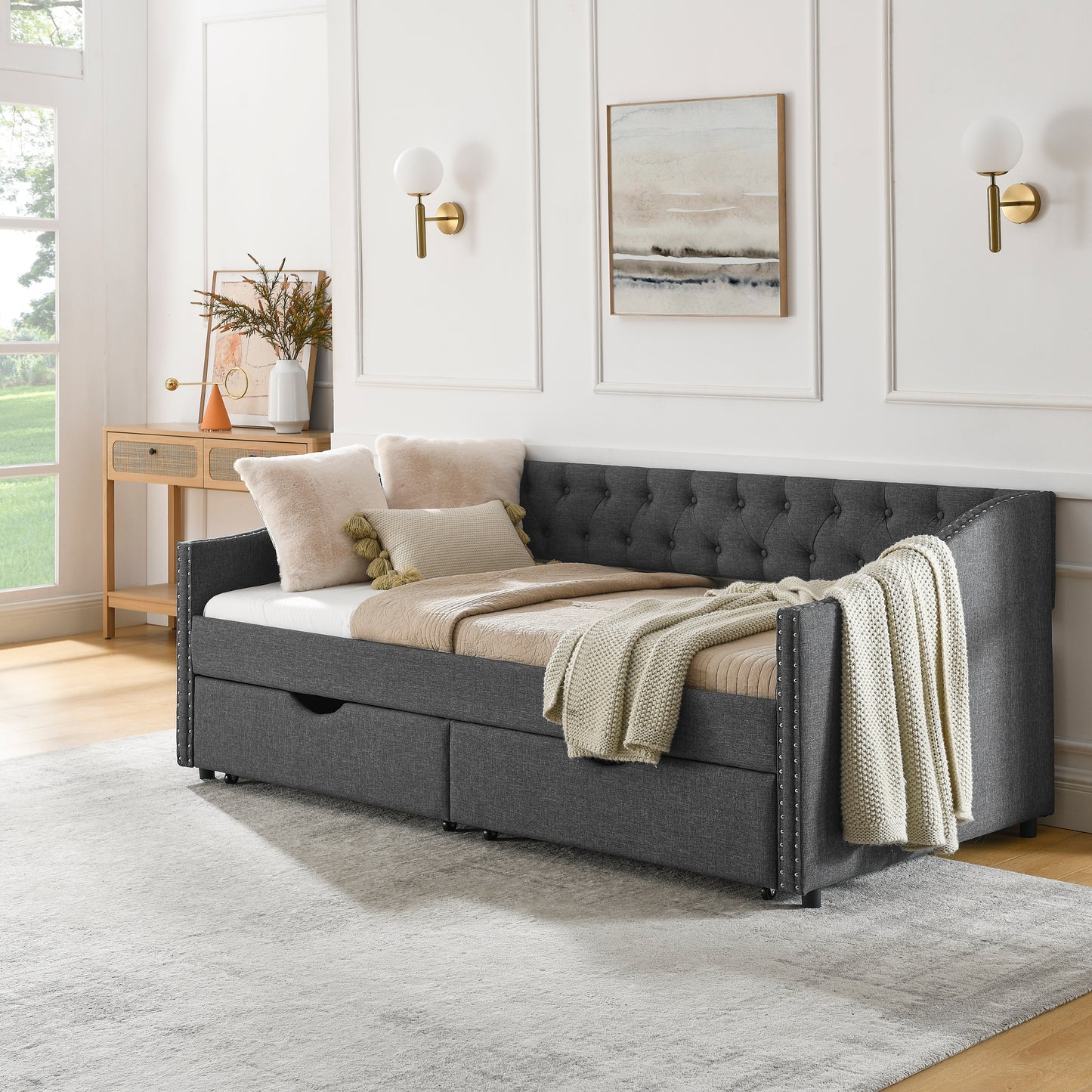 Chic Twin Daybed with Storage Drawers