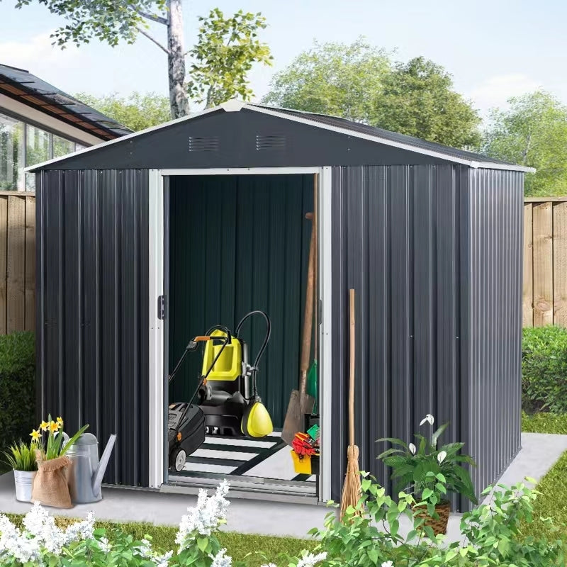 Black Outdoor Metal Storage Shed with Floor