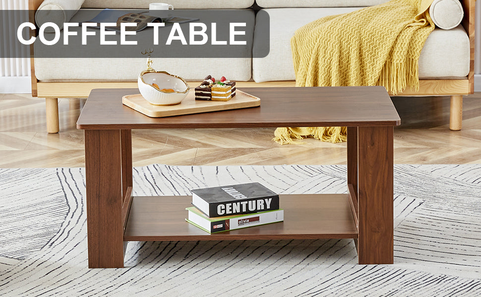 Sleek Walnut Double-Layer Coffee Table