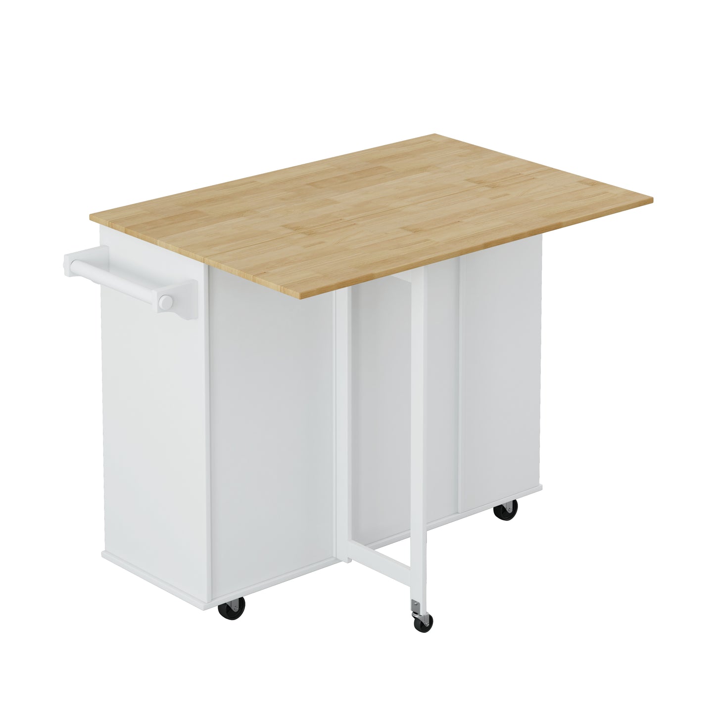 Versatile Kitchen Island Cart with Cabinets & Wine Rack - White