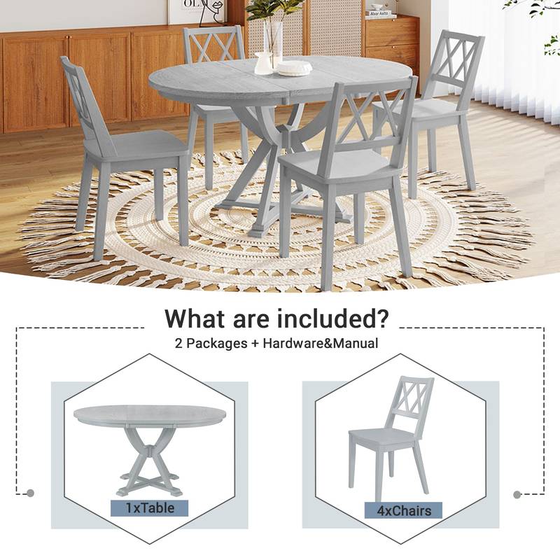 Chic Extendable Round Dining Set with Cross Back Chairs
