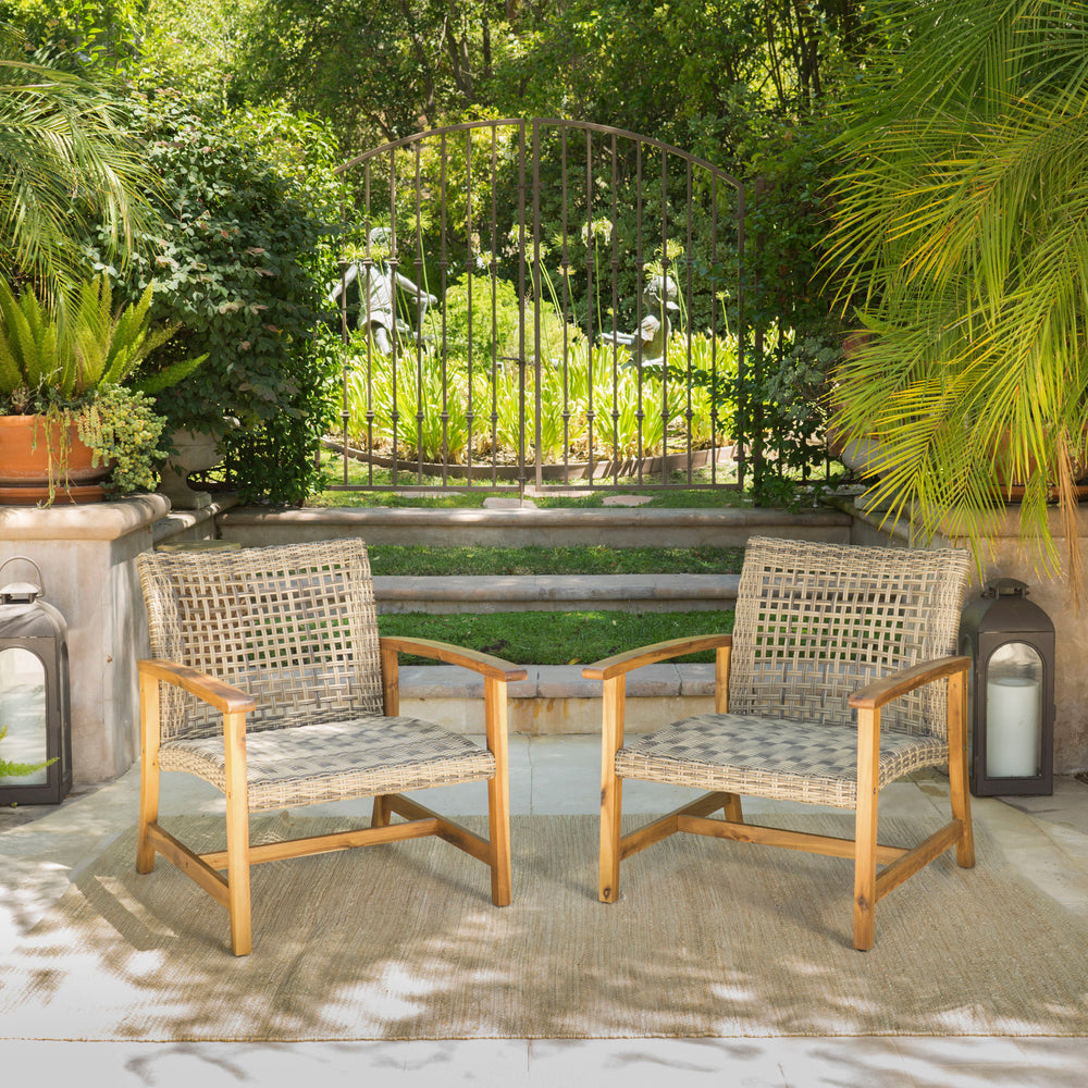 Chic Duo: Hampton Wood & Wicker Chairs