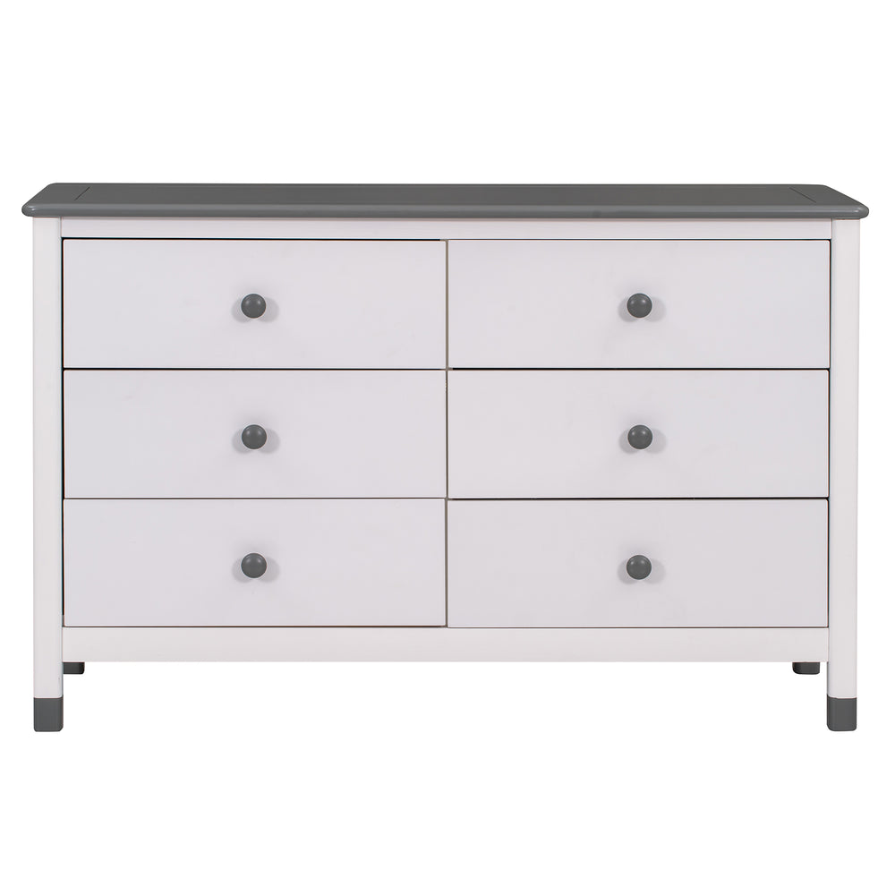 Charming Kids' Wooden Dresser with Six Drawers - White & Gray Storage Delight