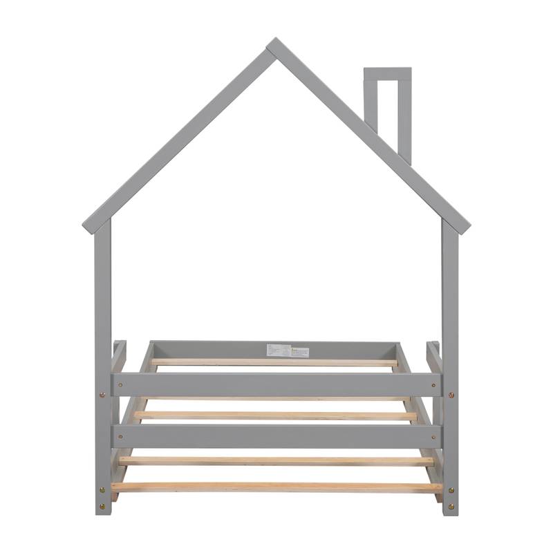 Cozy Twin House Bed with Handrails - Grey