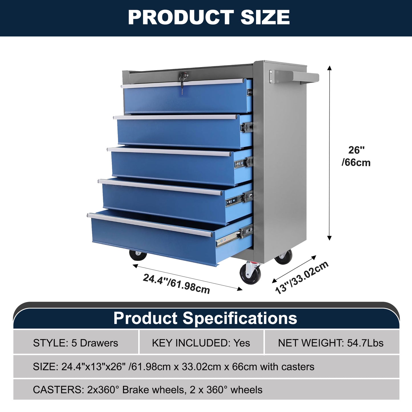 Rolling Tool Chest with Easy-Glide Drawers