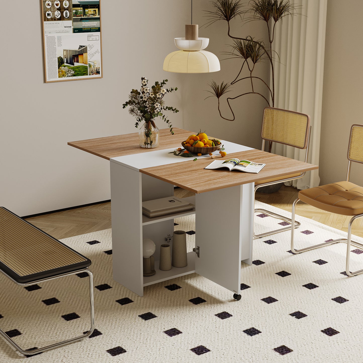 Space-Saver Drop Leaf Dining Table with Wheels