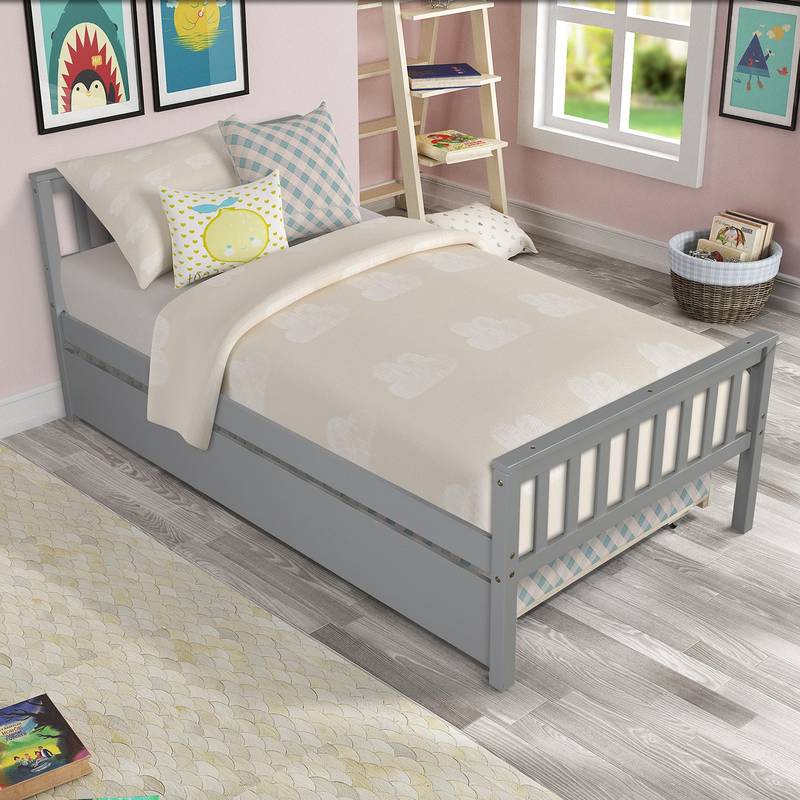 Cozy Grey Twin Bed with Trundle
