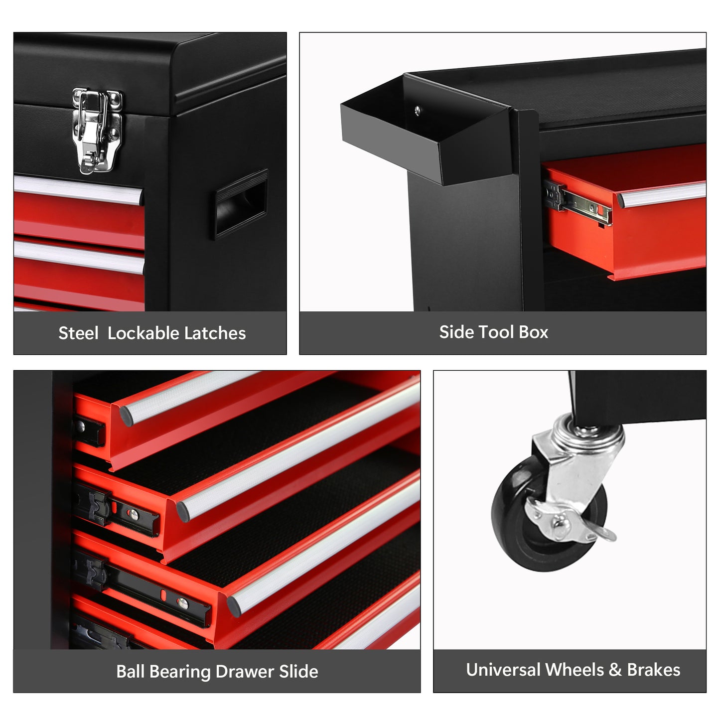 Rolling Tool Chest with Lockable Drawers and Detachable Top