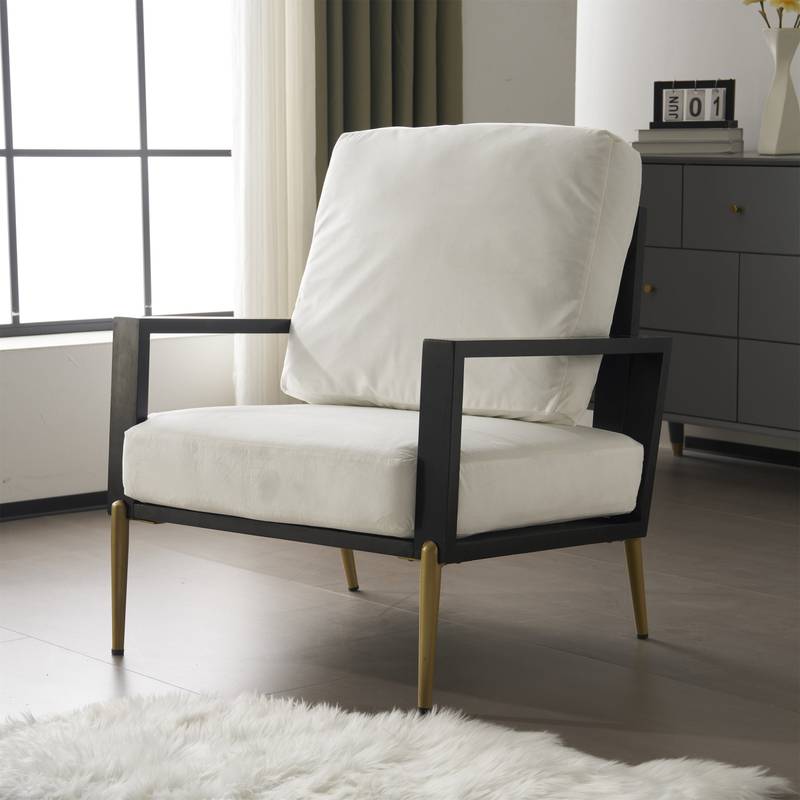 Chic White Accent Armchair with Gold Legs