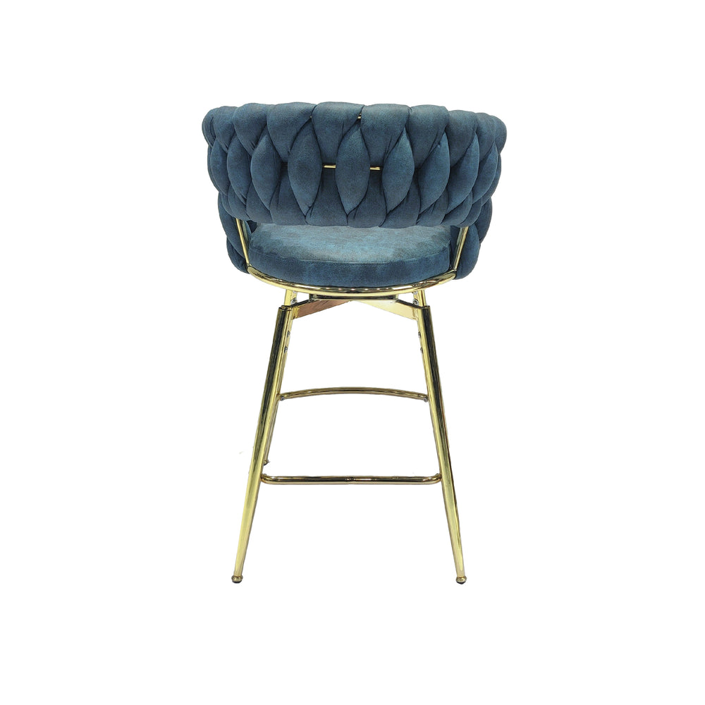 Chic Blue Swivel Bar Stools with Golden Legs - Set of Two