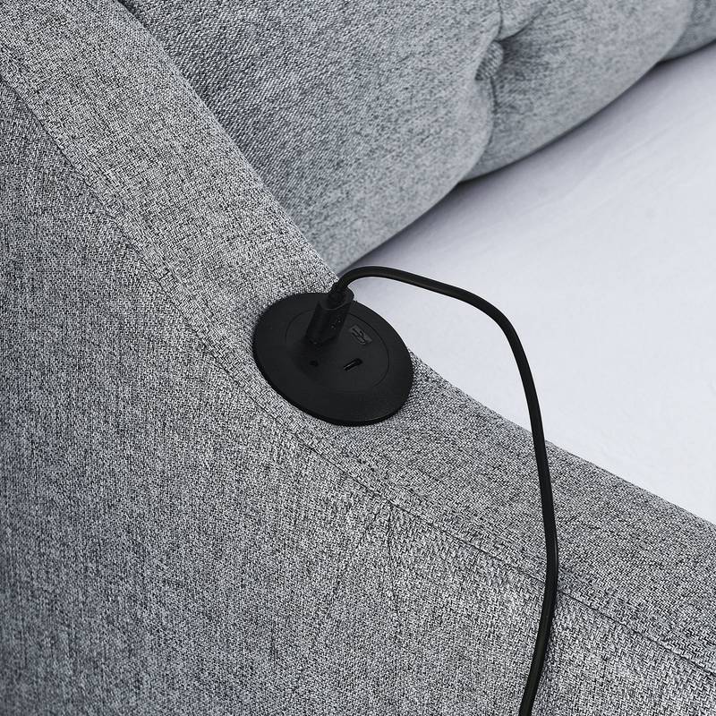 Linen Grey Daybed with Trundle and USB Charging