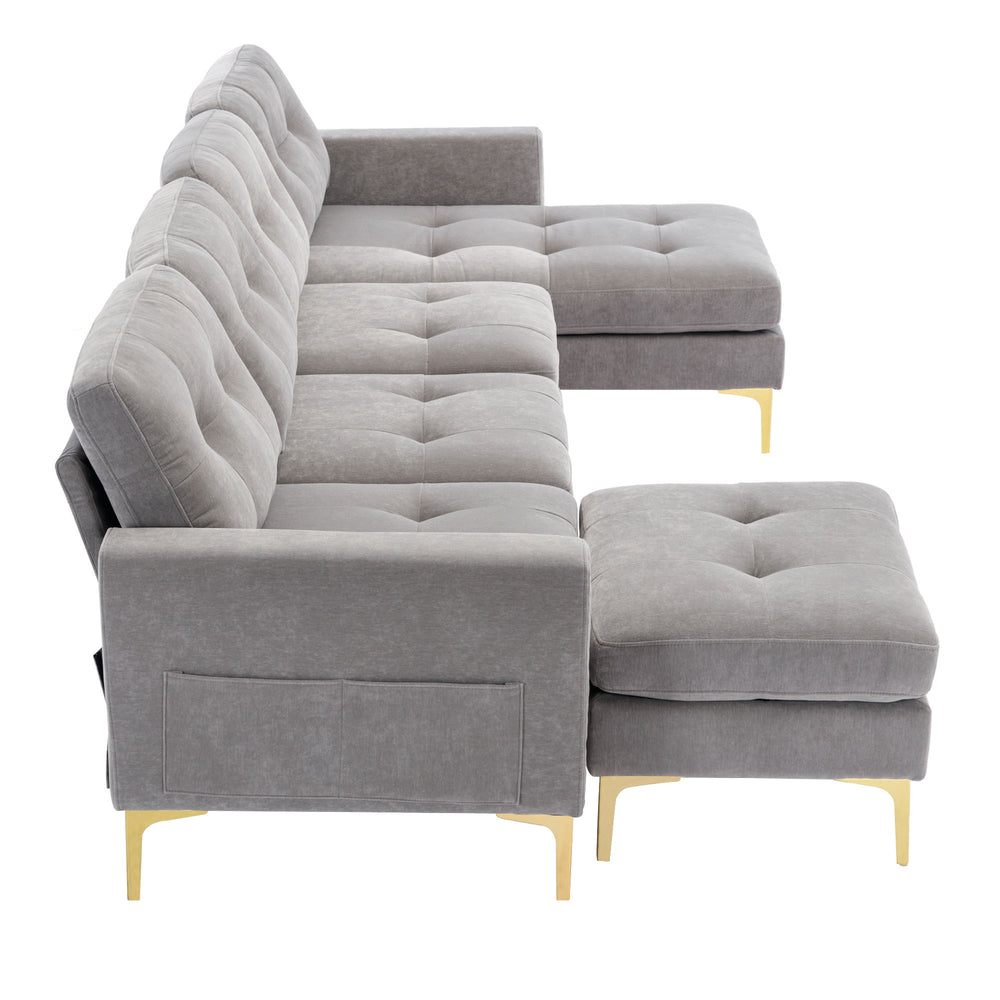 Cozy L-Shaped Sectional Sofa with Movable Ottoman - Light Grey