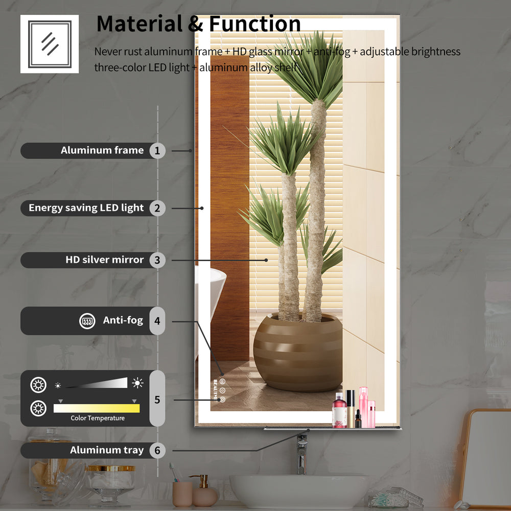 Smart Touch LED Vanity Mirror with Adjustable Lighting