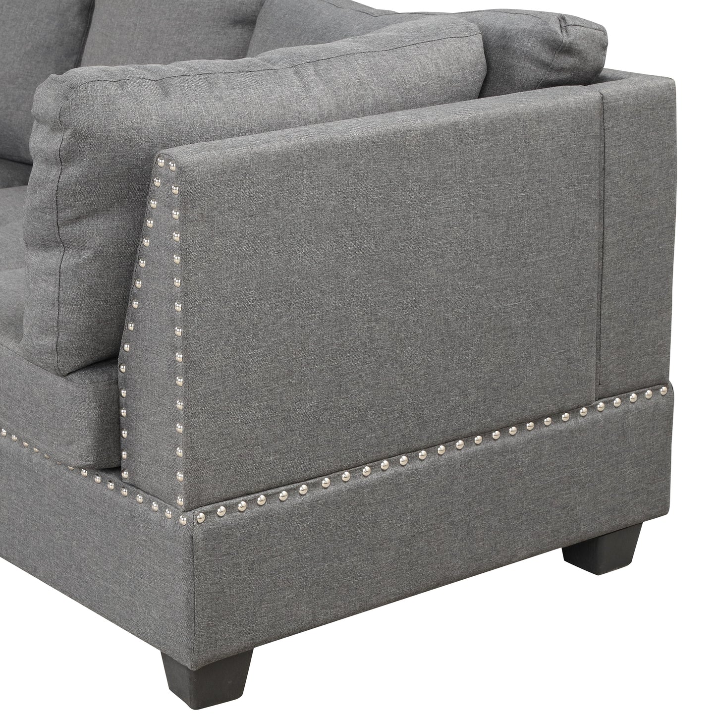 Cozy Gray Reversible Sectional Sofa with Storage Ottoman