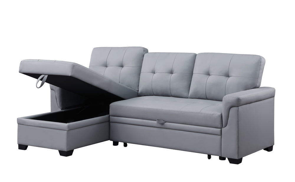 Cozy Escape Gray Vegan Leather Reversible Sofa with Storage Chaise