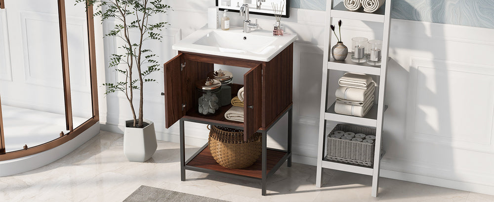 Chic Walnut Bathroom Vanity with Soft-Close Doors