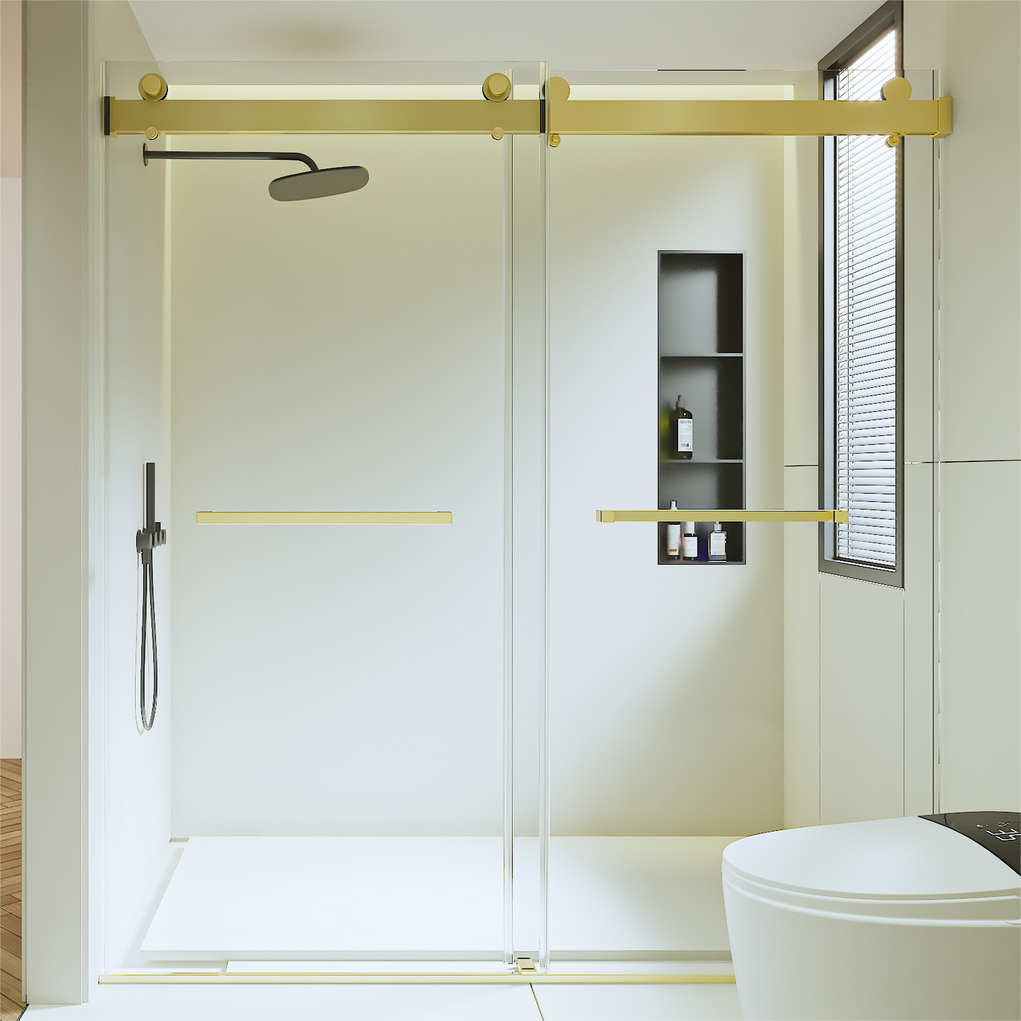 Luxurious Soft-Close Frameless Sliding Shower Door in Brushed Gold