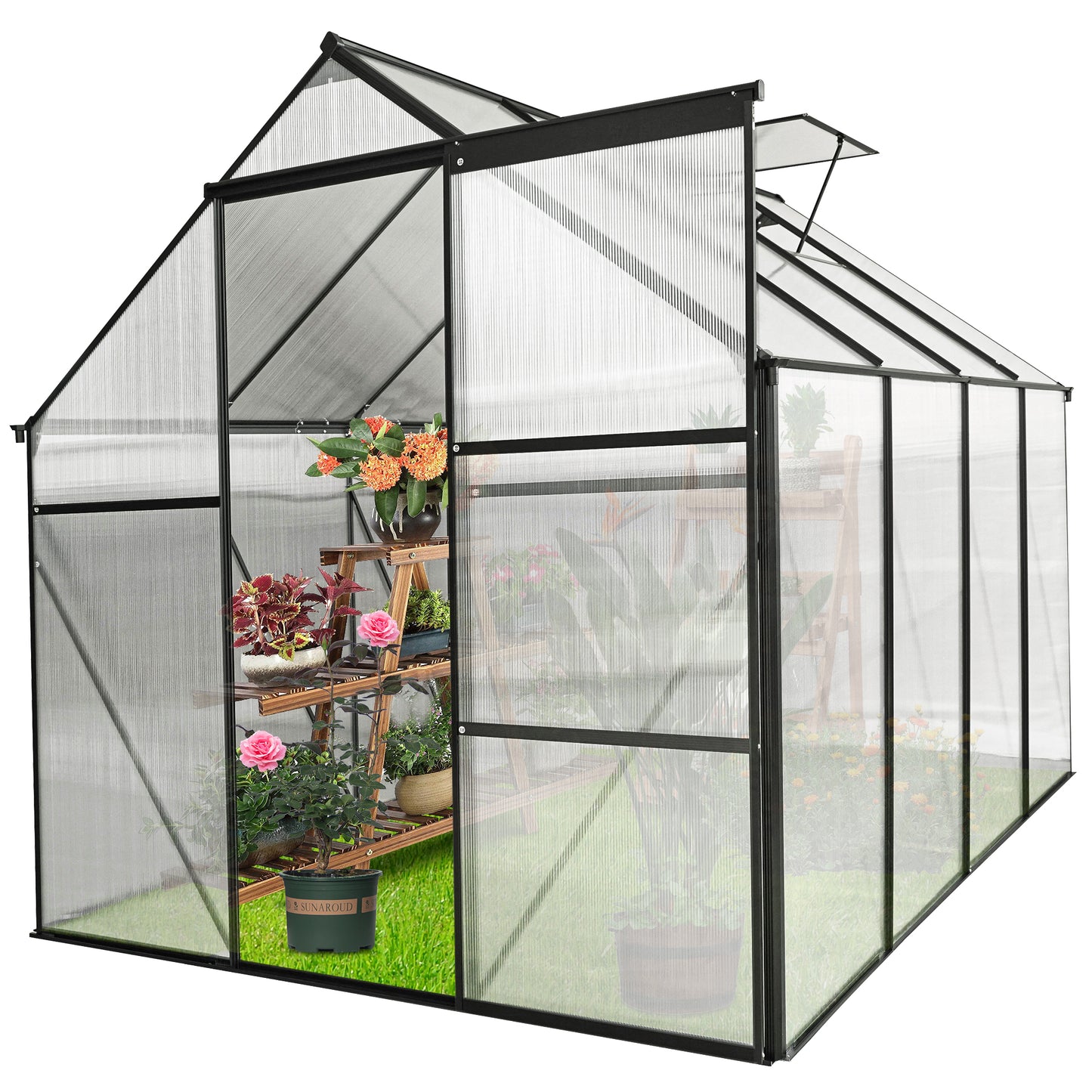 All-Season Walk-In Polycarbonate Greenhouse with Heavy-Duty Base