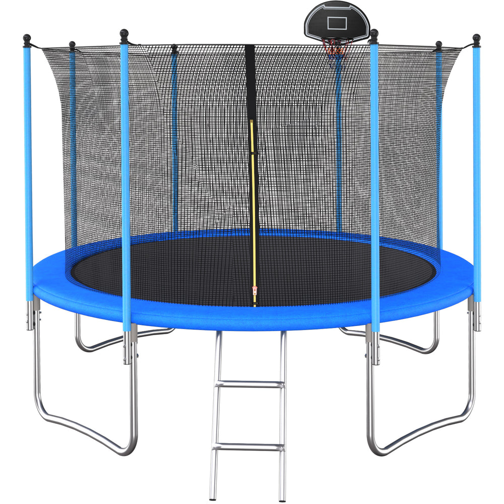 Trampoline Fun Zone with Safety Net & Basketball Hoop