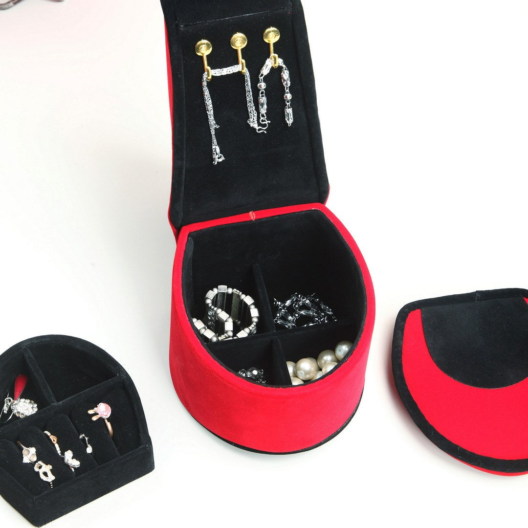 Chic Red Velvet Jewelry Box with High Heel Design