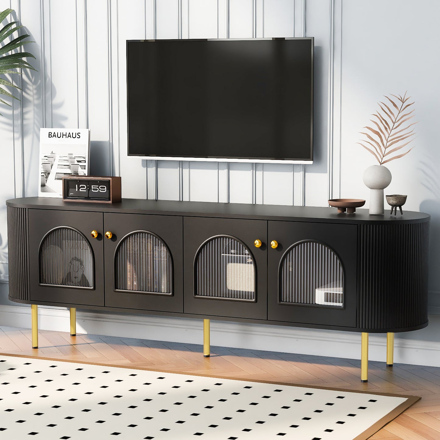 Sleek Black TV Stand with Modern Style and Ample Storage