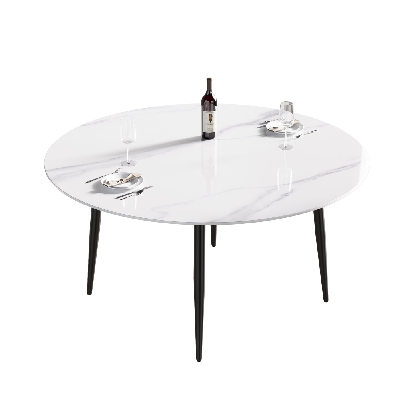 Chic Modern Round Black Metal Dining Table for Six