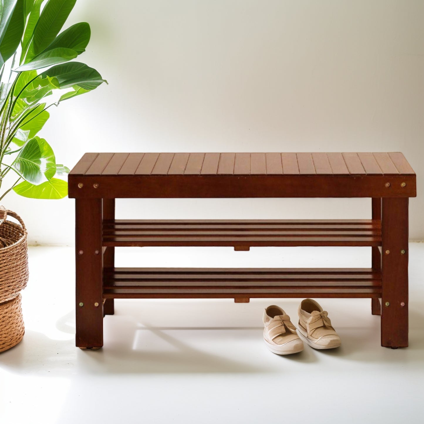 Cherry Wood Shoe Bench