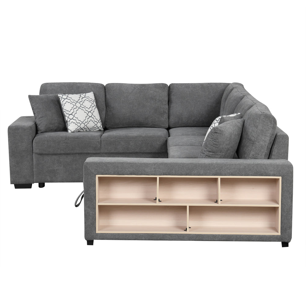 Cozy U-Shaped Sofa Bed with USB Ports & Storage Chaise