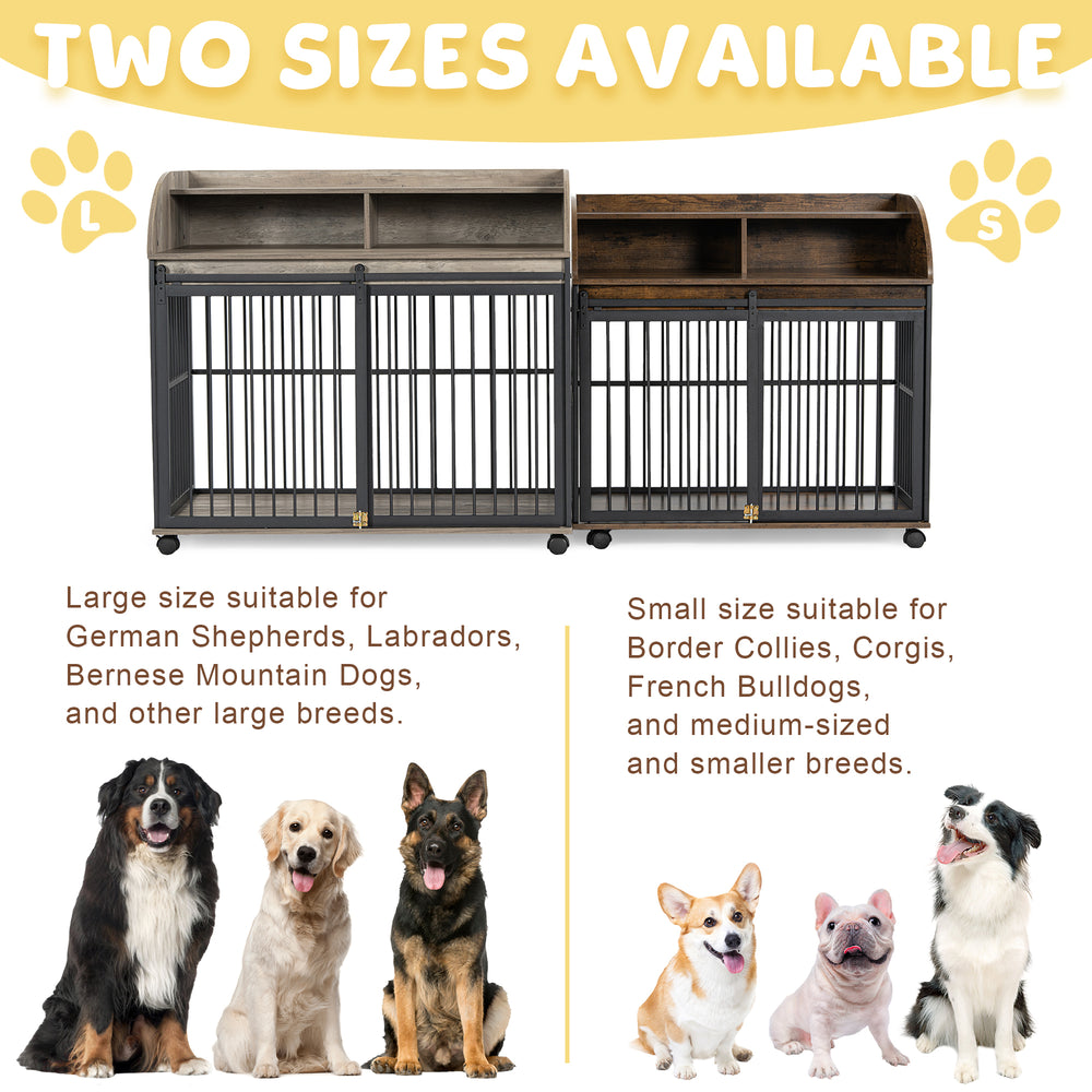 Stylish Heavy-Duty Dog Crate with Wheels and Storage