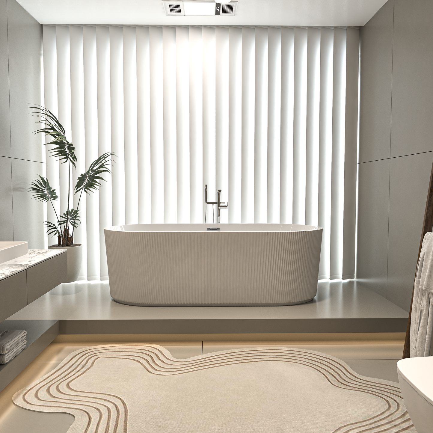 Fluted Elegance Freestanding Soaking Tub in Gloss White