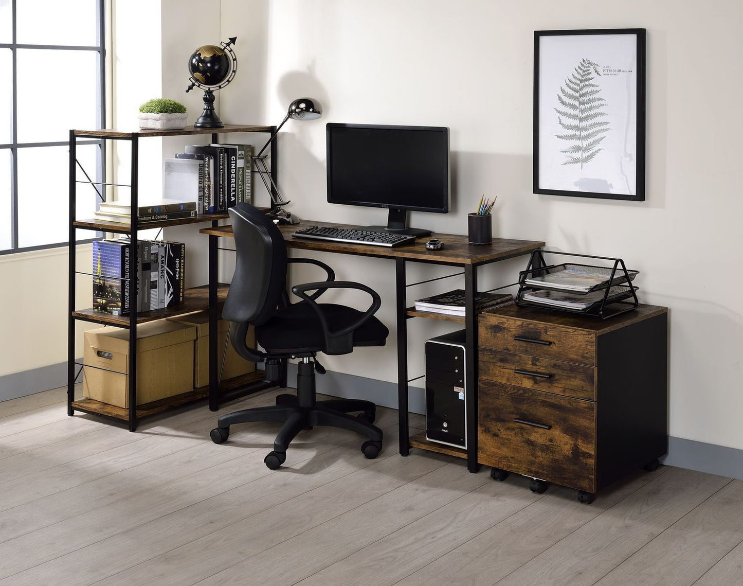 Rustic Oak & Black Writing Desk